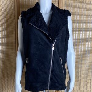 Lauren Ralph Lauren Black Faux Suede & Faux Shearling Moto Vest Size XS